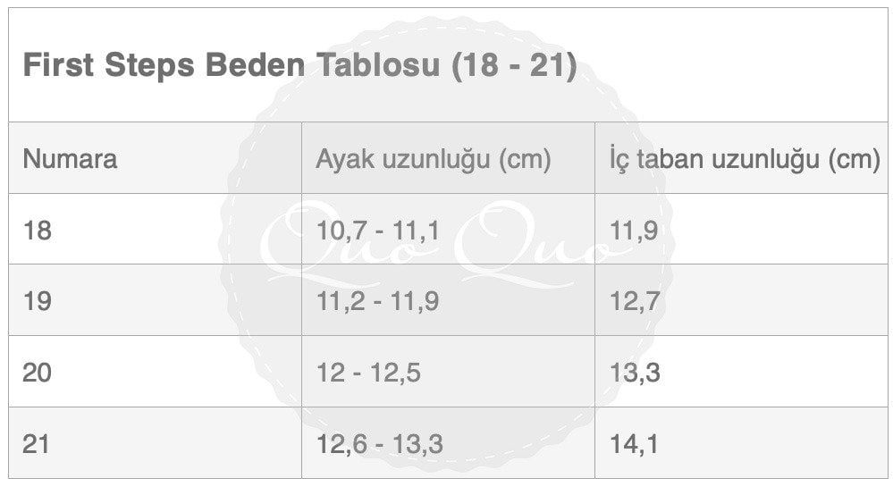 Firs Steps Beden Tablosu