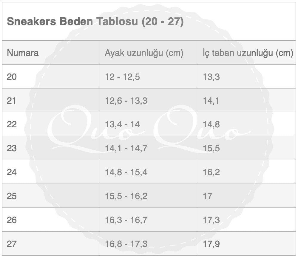 Sneakers Beden Tablosu