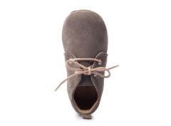 Little Boot Gri Rengi Bağcıklı Unisex Hakiki Süet Deri İlk Adım Çocuk Ayakkabısı